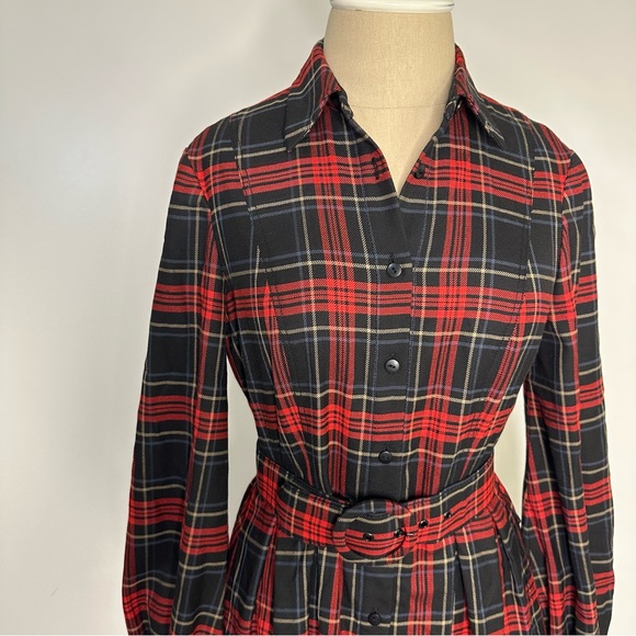 cremieux red plaid belted shirt dress 2 - Picture 6 of 16